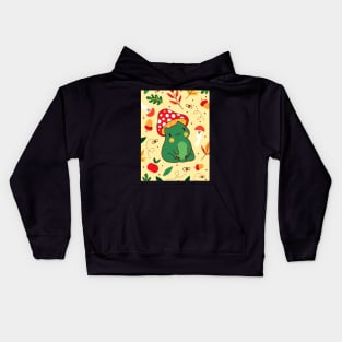 Cute Cottagecore Mushroom Frog Kids Hoodie